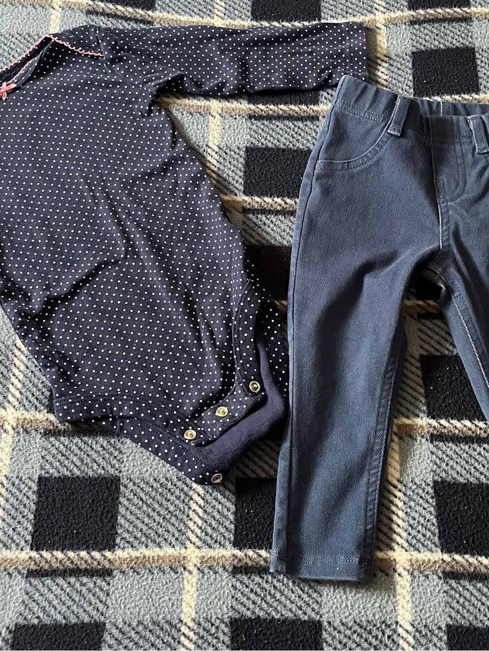Simple Navy Polka Dot long sleeve Bodysuit with Navy Leggings